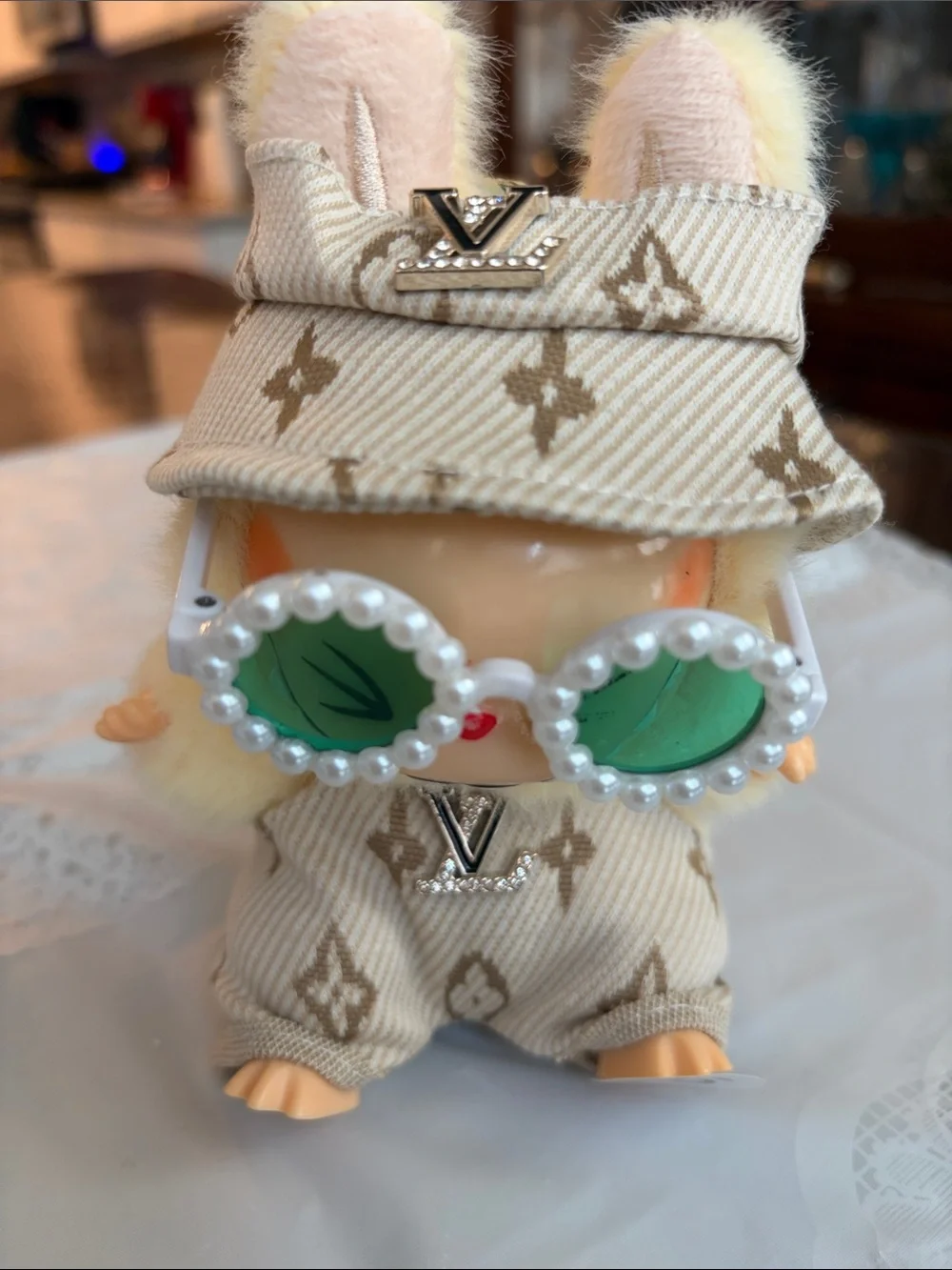 #15, Two Piece Light Brown LV Logo Outfit and Glasses For Labubu doll(No Doll)